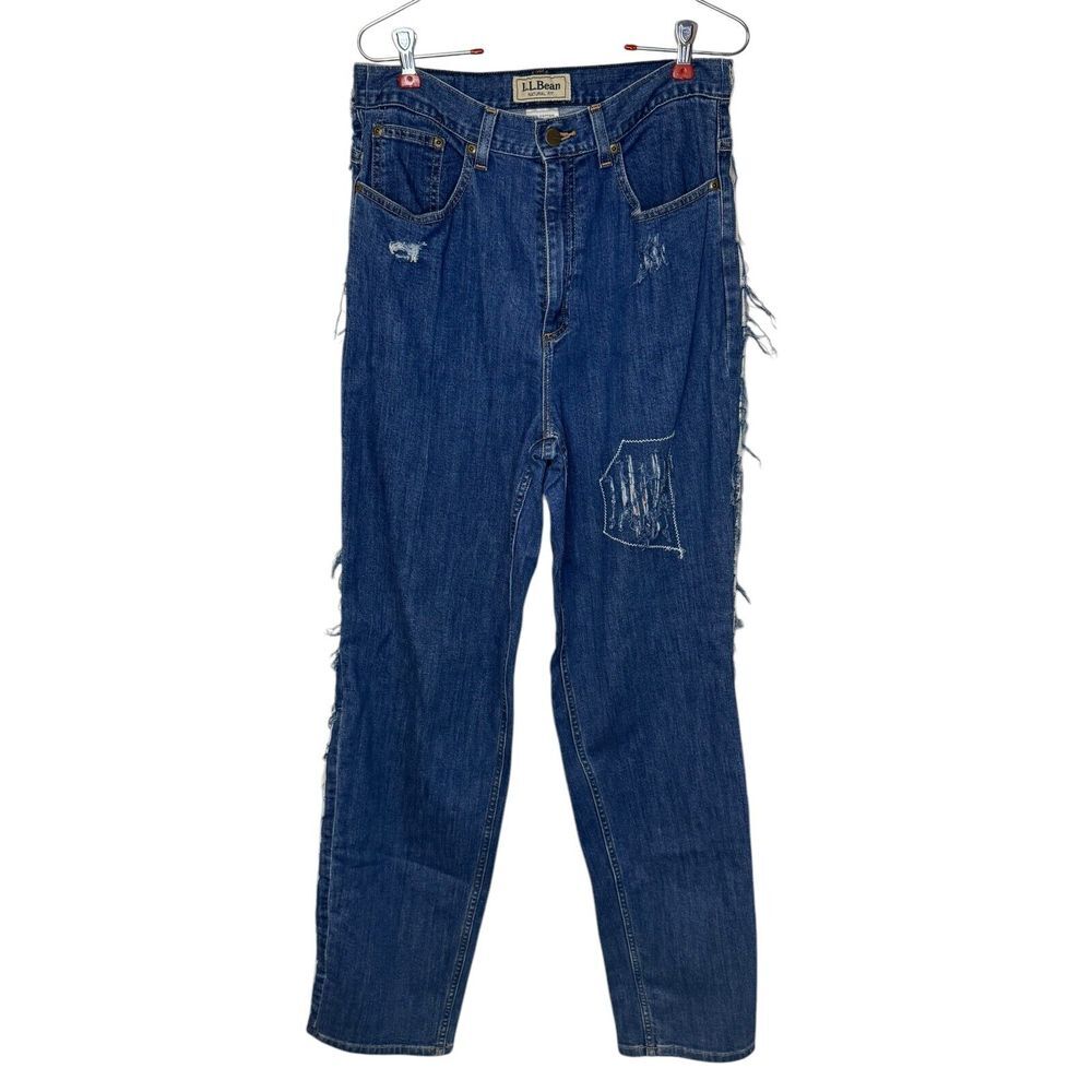 L.L. Bean Women's Jeans Natural Fit‎ Floral Patchwork Flare Leg Hi-Rise Denim 10